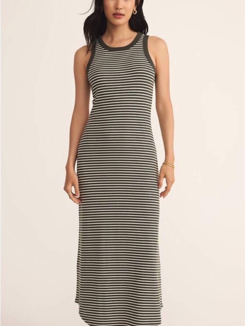 Z Supply Olive Striped Sleeveless Maxi Dress